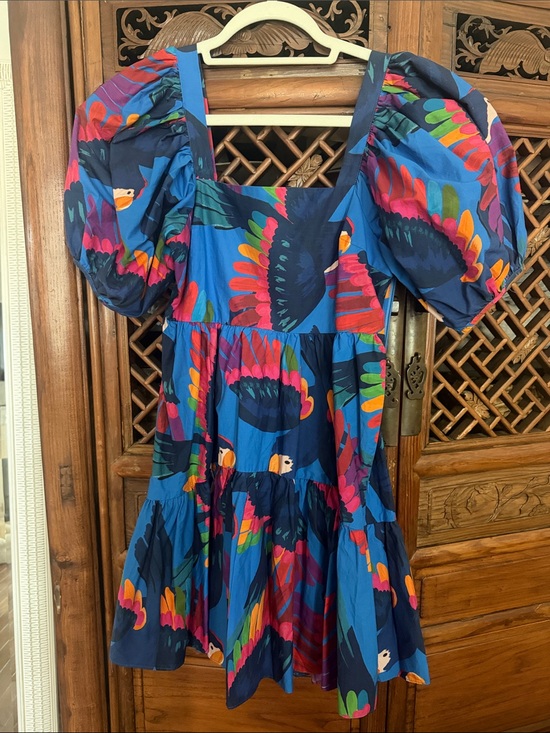 FARM Rio Dresses & Skirts - FARM Rio Navy Blue Multicolor Puff-Sleeve Mini Dress